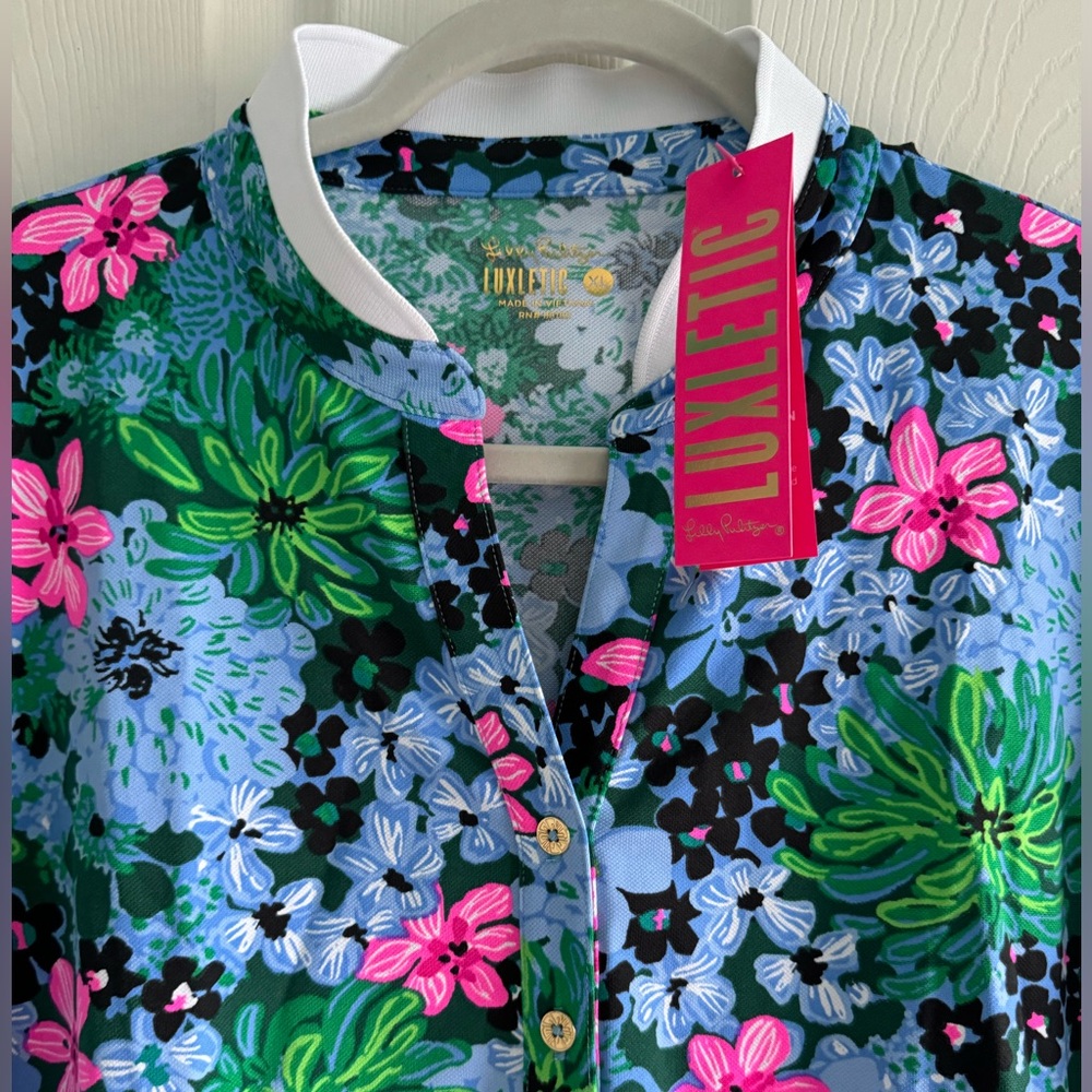 Brand New Lilly Pulitzer UPF 50+ Luxletic Frida Polo in Multi Soiree All Day, XL - Picture 6 of 6